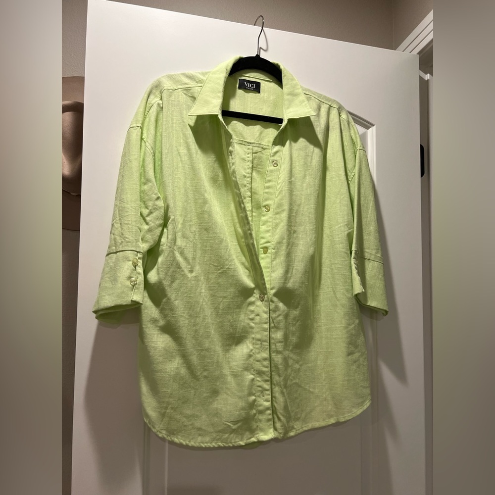 VICI Collection Cotton Linen Button Up Shirt